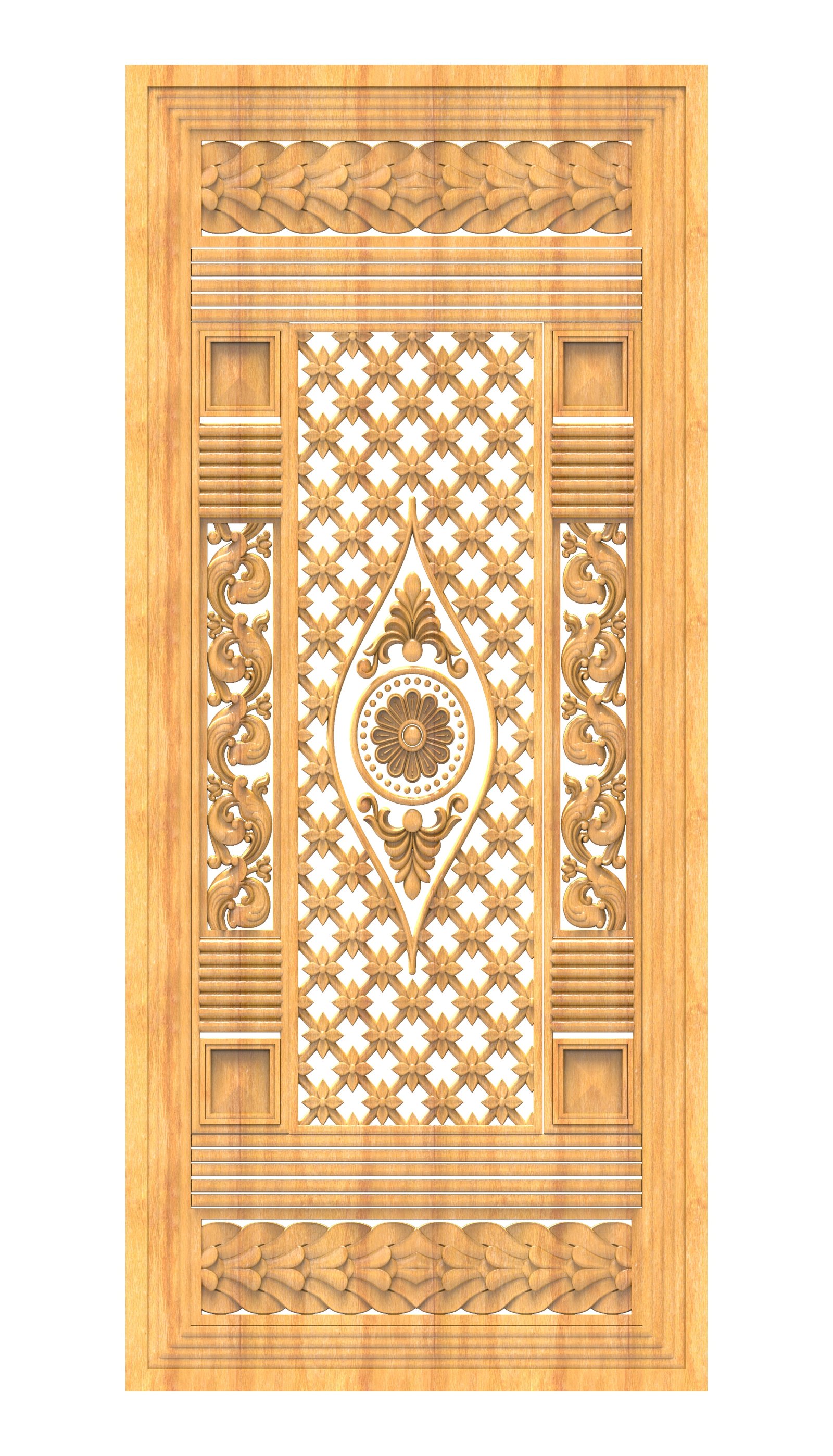 JK RARE COLLECTION - PAGE-15 Decorative Floral Lattice Wood Carving Door 3D Model